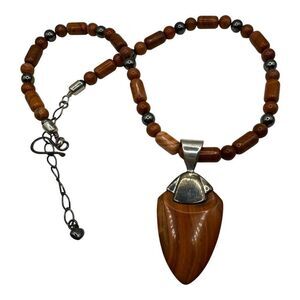 Jay King Sterling Silver & Red Chalcedony Beaded Necklace Statement Pendant